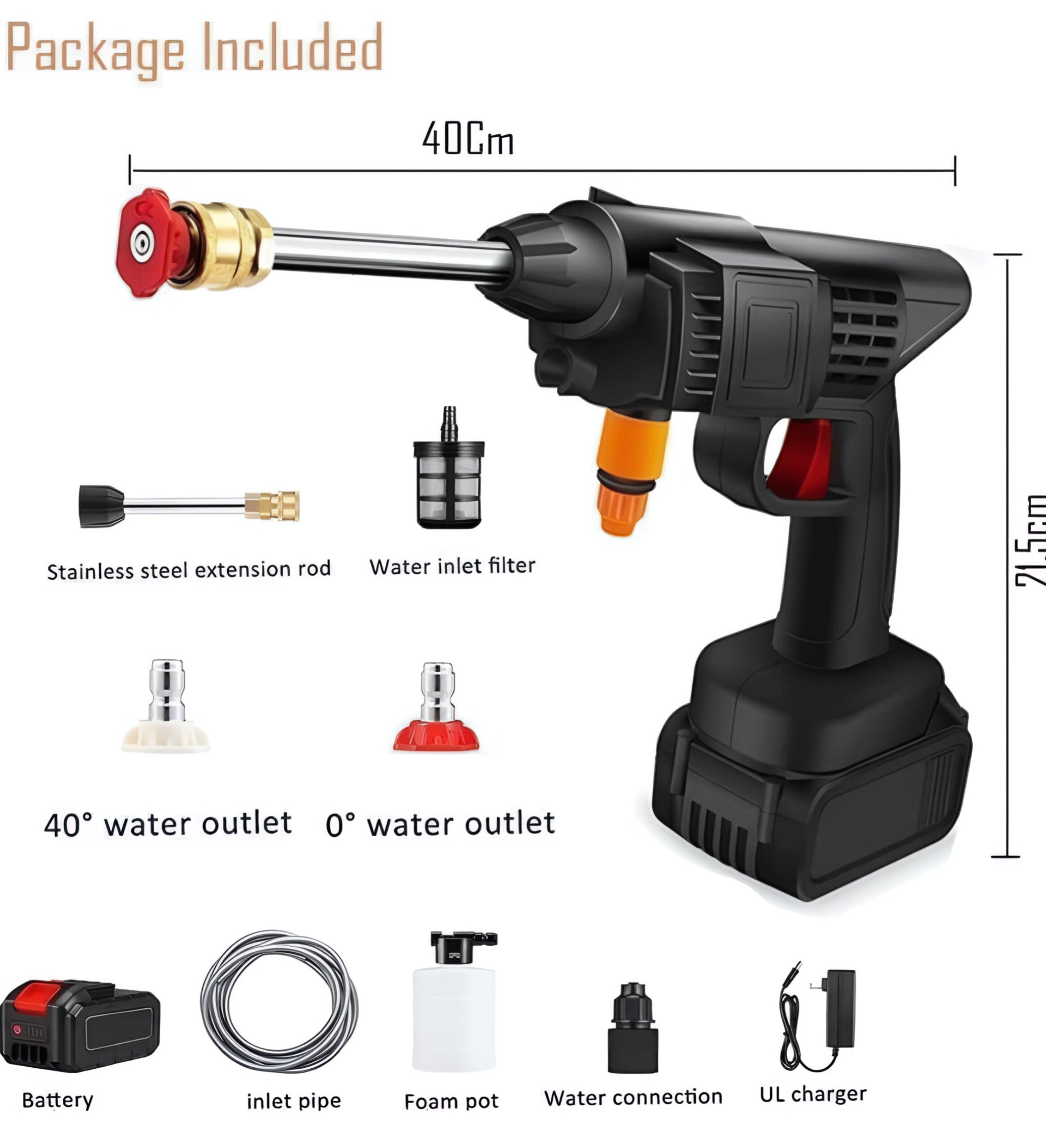 (Double Battery) Cordless Portable Wireless Pressure Washer Gun