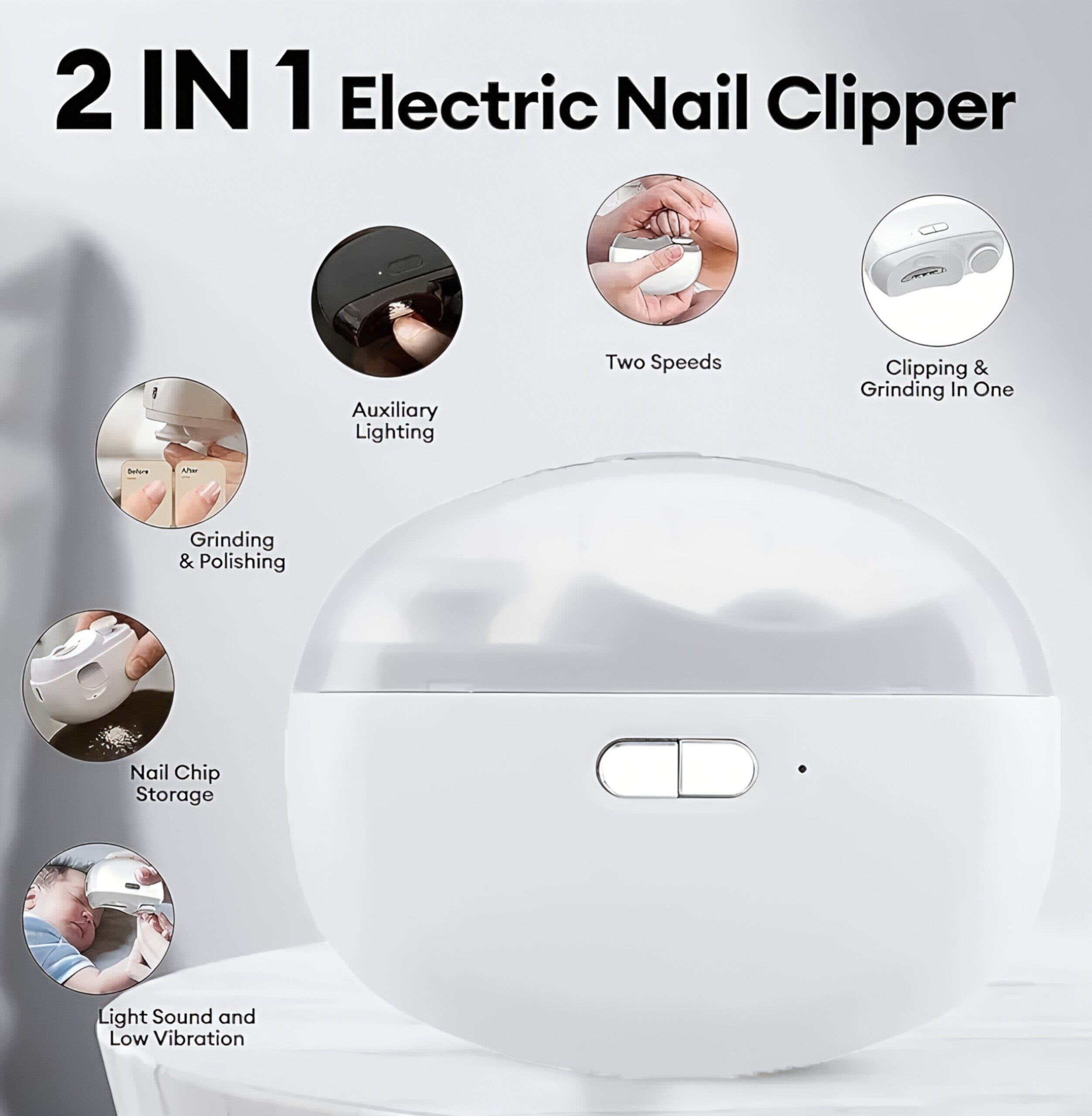 SEAHELTON Electric Nail Clipper,Automatic Nail Trimmer,Nail File with Light & 2 Speeds,Fingernail Cutter and Manicure 2 in 1 Design.